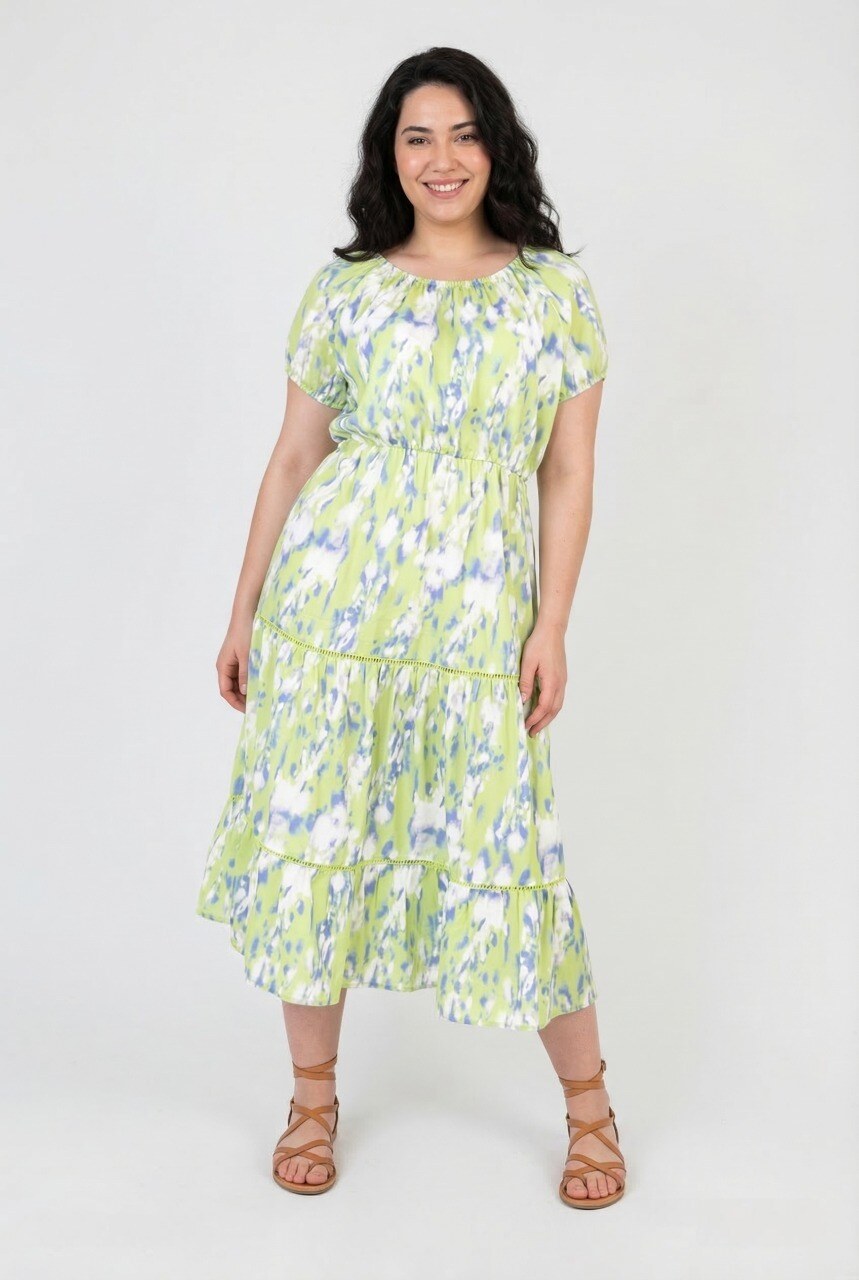 Grossiste Pomme Rouge Paris - Robe longue imprimé vert (PC6551)