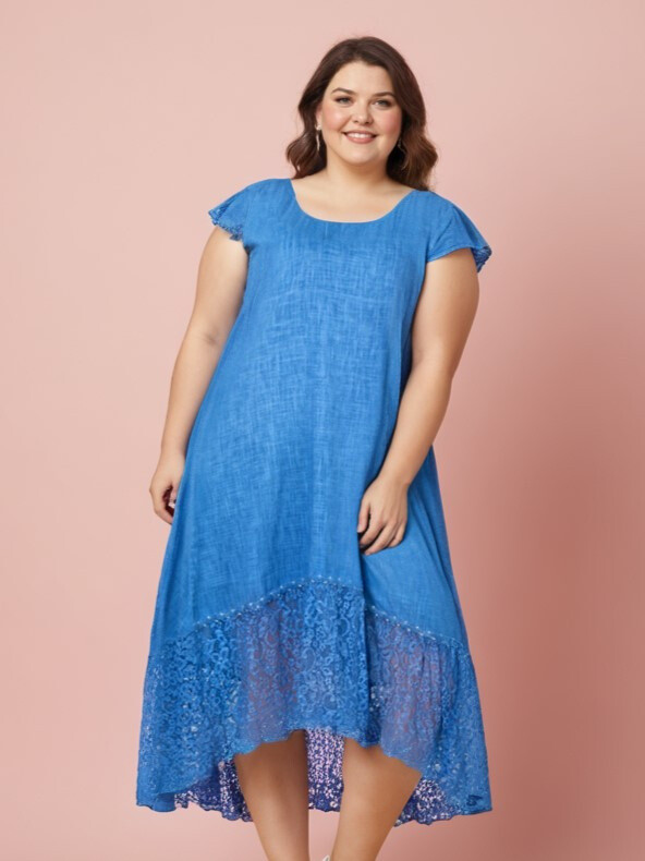 Mayorista Pomme Rouge Paris - Vestido azul con encaje grande (C8016)