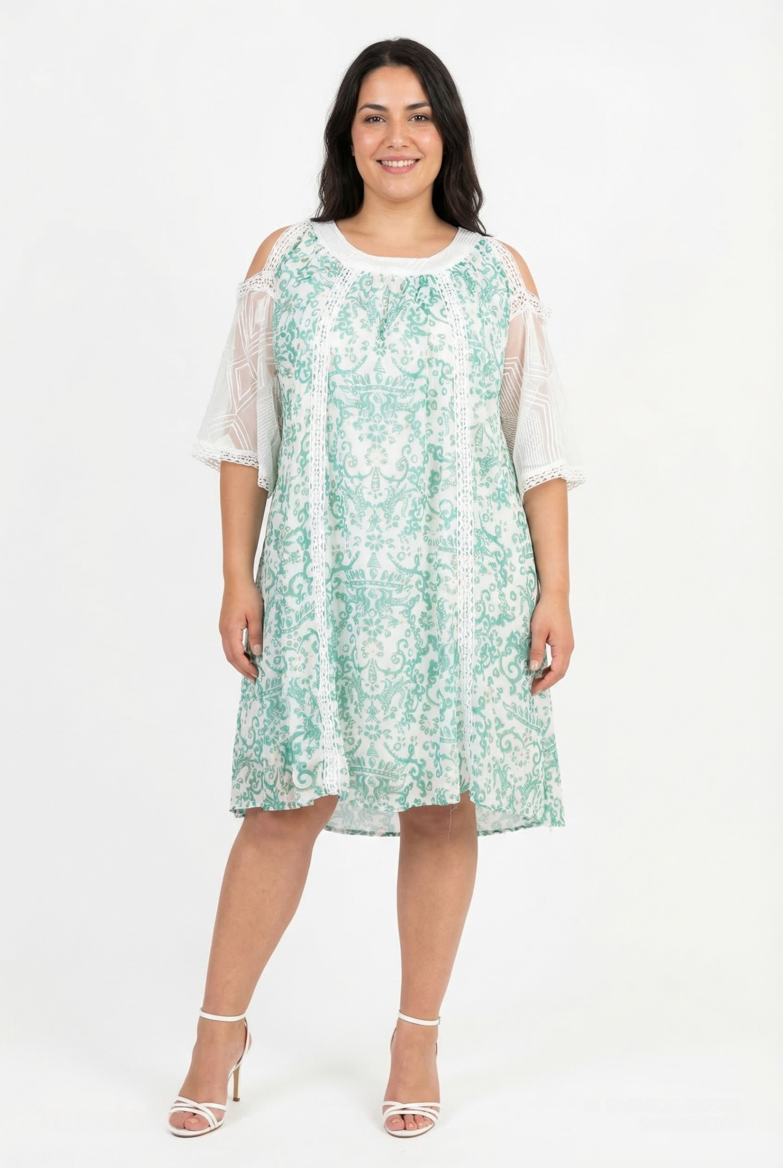 Grossiste Pomme Rouge Paris - Robe grande taille imprimé vert (C6598)