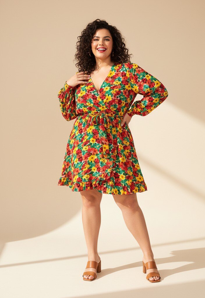 Grossiste Pomme Rouge Paris - Robe cache cœur grande taille imprimé jaune