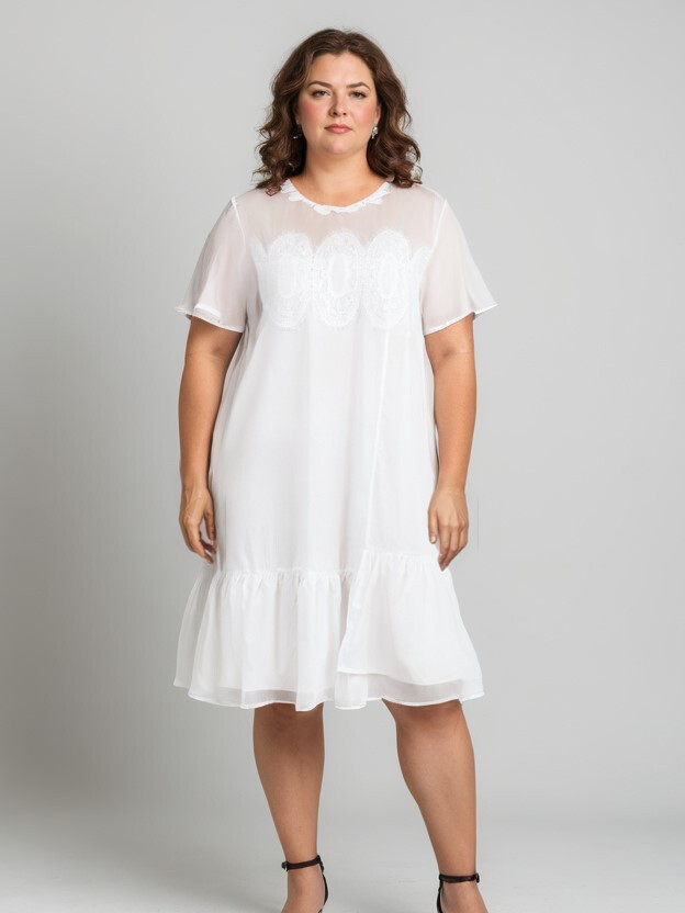 Grossiste Pomme Rouge Paris - Robe blanche avec broderies (C6572)