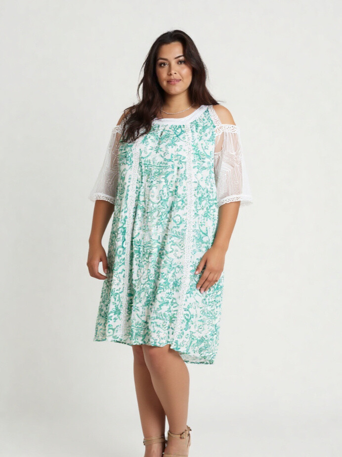 Grossiste Pomme Rouge Paris - Robe grande taille imprimé vert (C6598)
