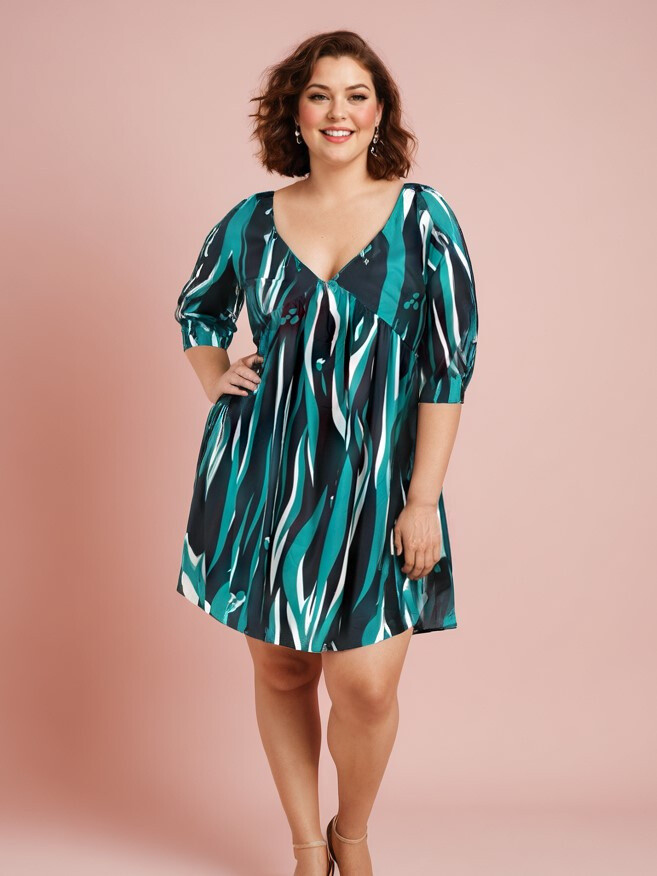 Grossiste Pomme Rouge Paris - Robe grande taille imprimée camel (C6609)
