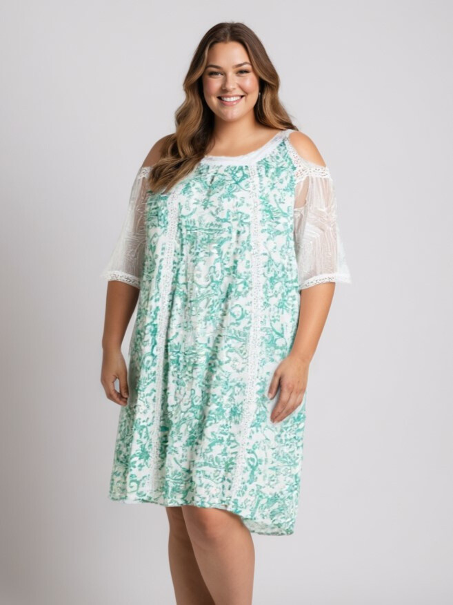 Grossiste Pomme Rouge Paris - Robe grande taille imprimé vert (C6598)