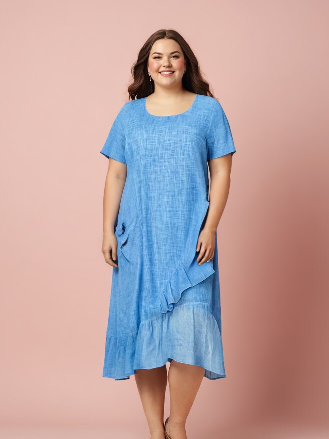 Grossiste Pomme Rouge Paris - Robe grande taille base asymétrique bleu (C8017)