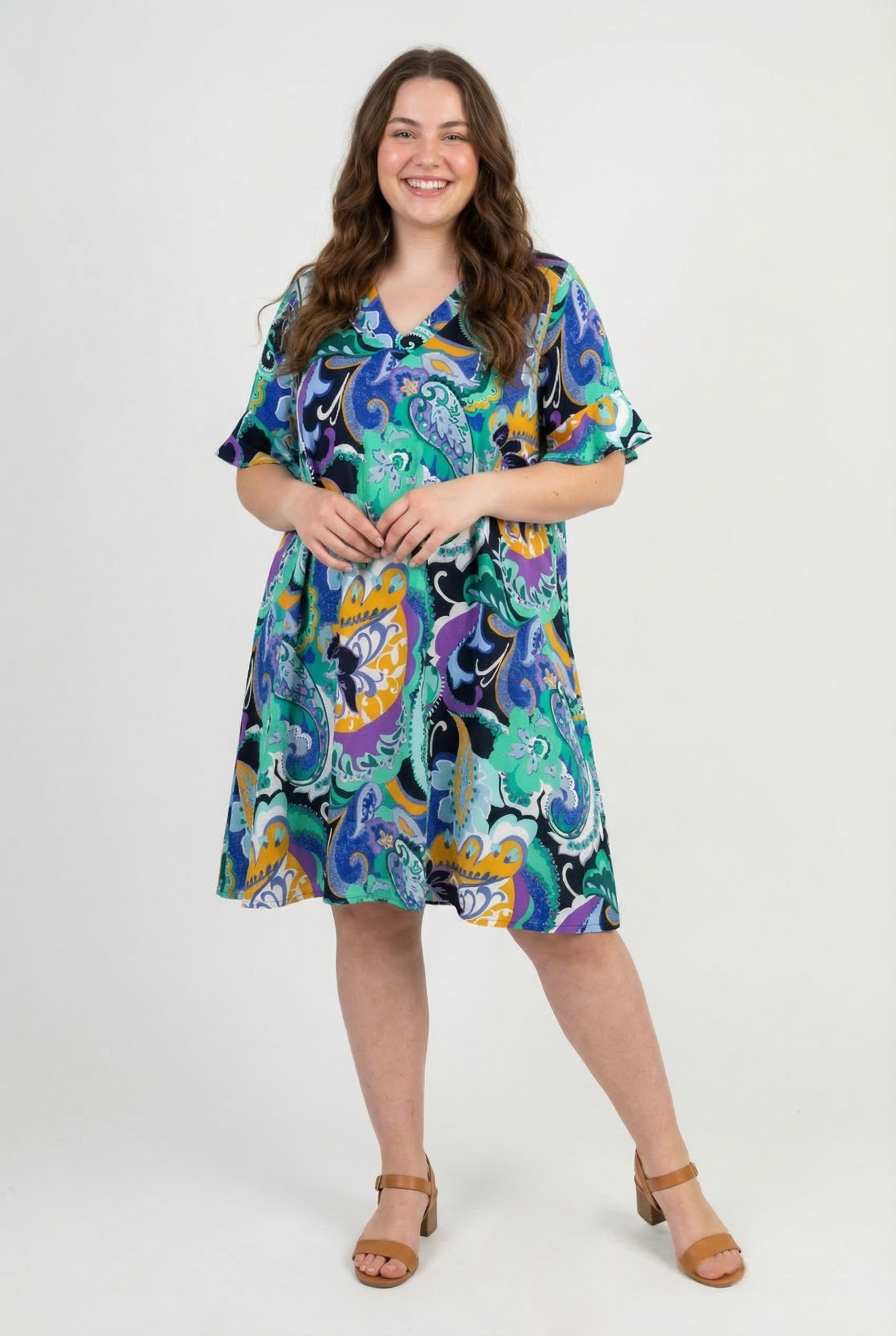 Grossiste Pomme Rouge Paris - Robe trapèze imprimé bleu (PC6539)