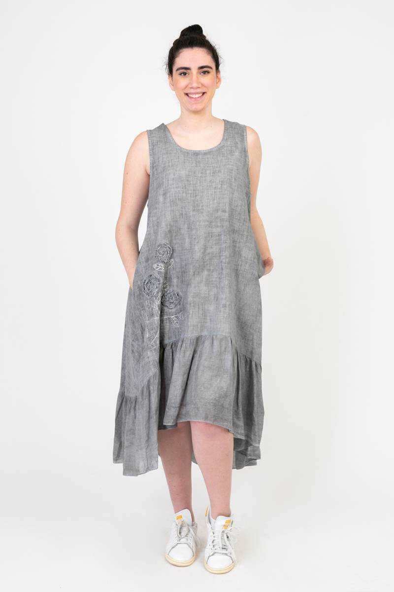Großhändler Pomme Rouge Paris - Kleid in Übergröße mit grauer Blumenstickerei (C8015)