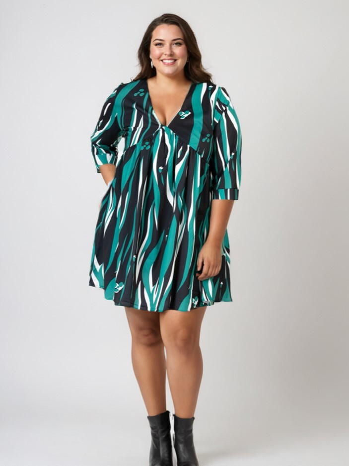 Grossiste Pomme Rouge Paris - Robe grande taille imprimée camel (C6609)