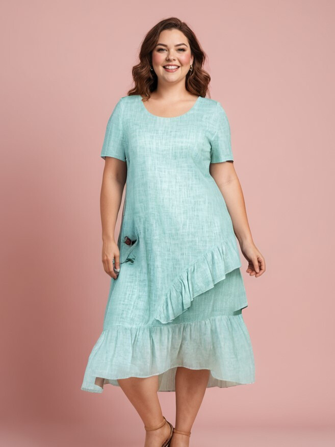 Grossiste Pomme Rouge Paris - Robe grande taille base asymétrique vert (C8017)