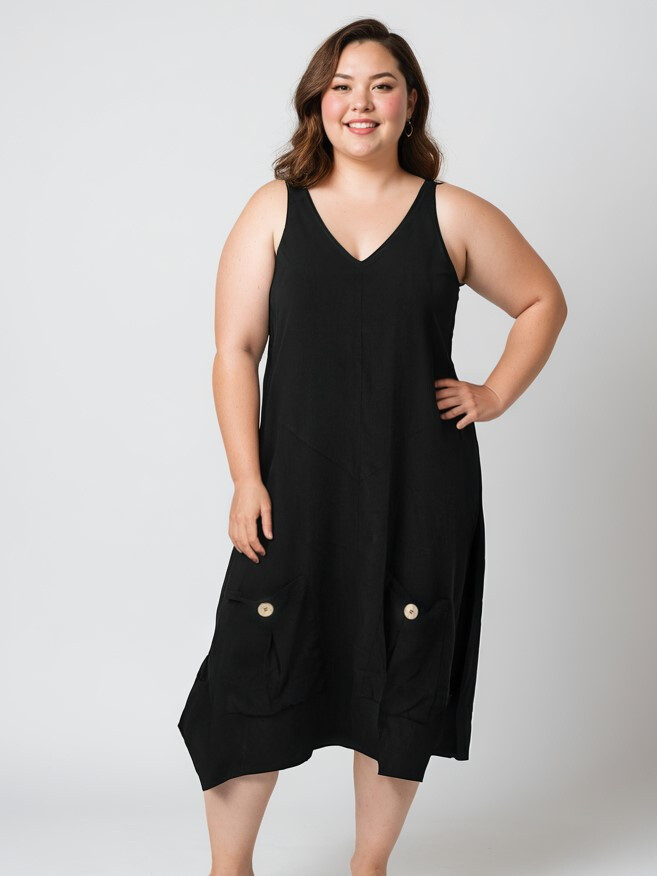 Grossiste Pomme Rouge Paris - Robe en lin coupe trapeze noir (C8019)