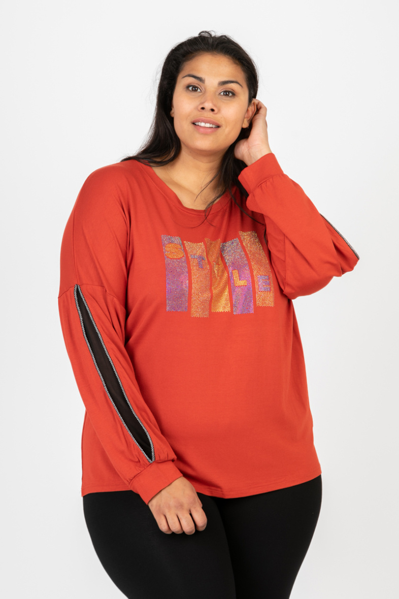 Grossista Pomme Rouge Paris - T-shirt con strass e maniche a sbuffo (CA6603)