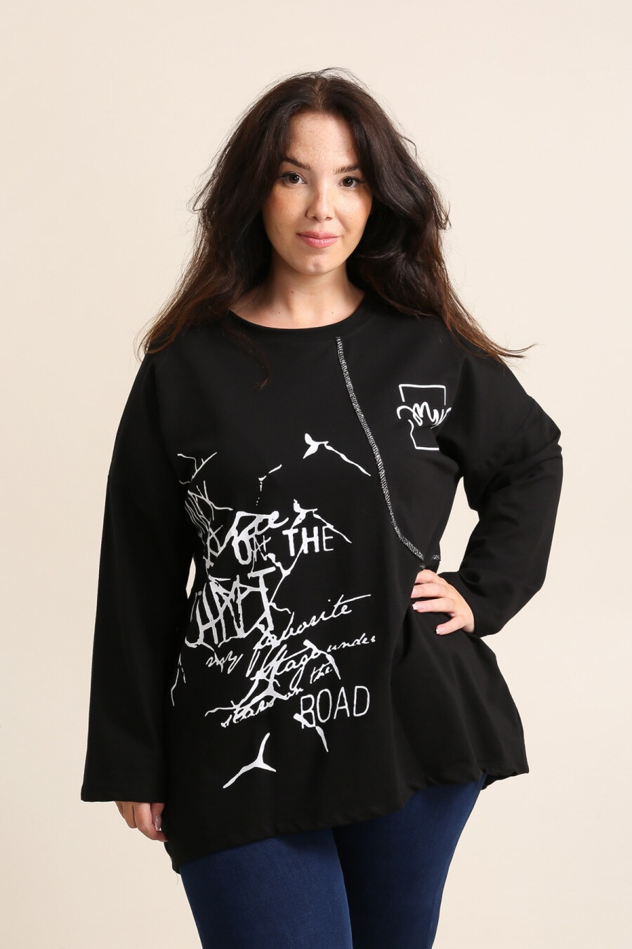 Grossiste Pomme Rouge Paris - Tshirt long avec inscriptions (T39081)
