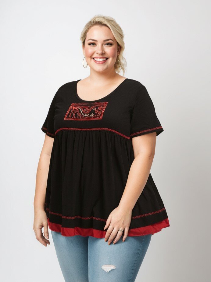 Wholesaler Pomme Rouge Paris - T-shirt with topstitching and embroidery (A549)