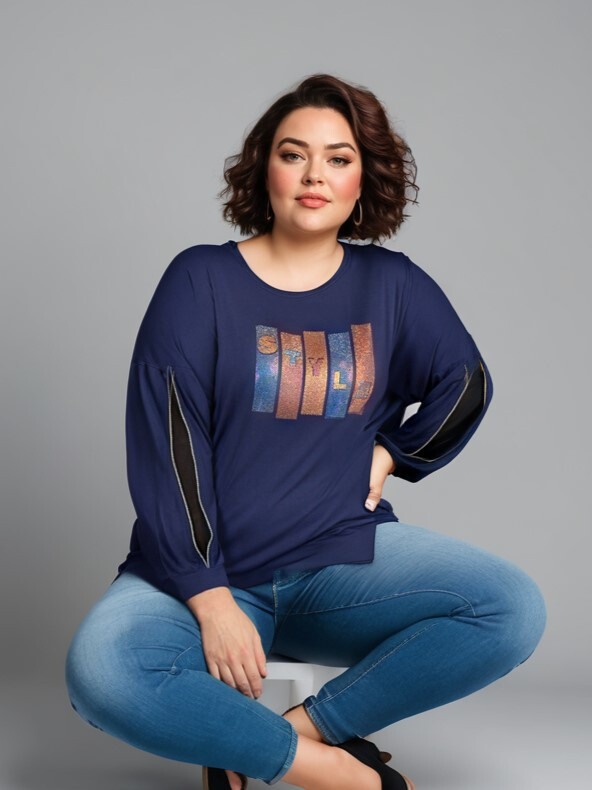 Grossista Pomme Rouge Paris - Tshirt con strass e maniche divise (CA6603)