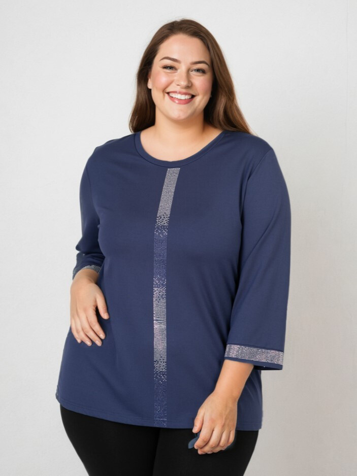 Grossiste Pomme Rouge Paris - Top bleu à strass (CA6611)