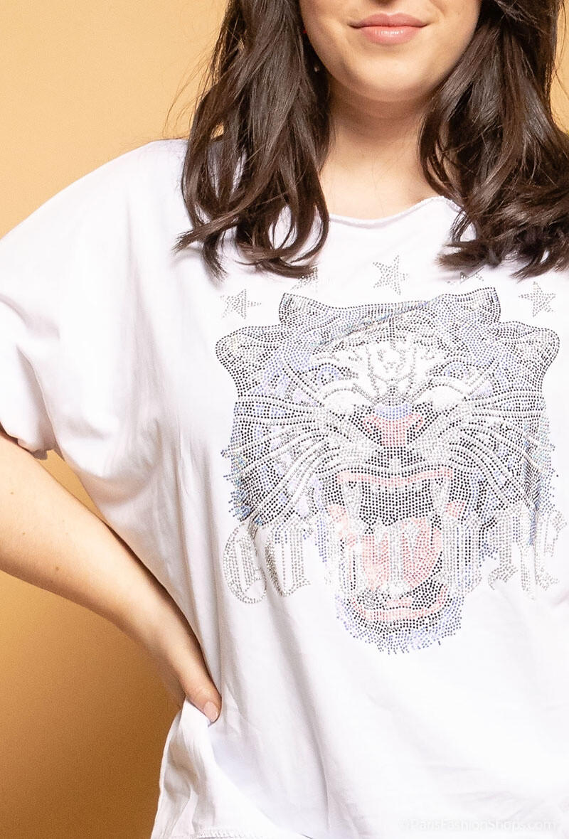 Grossista Pomme Rouge Paris - T-shirt a testa di tigre bianca (T51946)