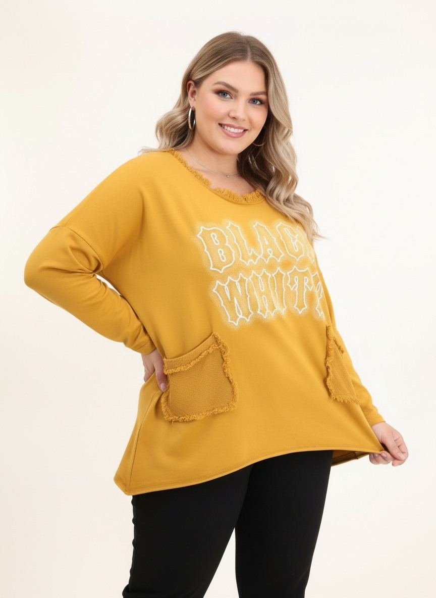 Grossiste Pomme Rouge Paris - T-shirt grande taille effet déchiré jaune (T11721)