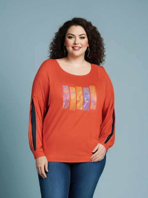 Grossiste Pomme Rouge Paris - Tshirt à strass et manches fendues (CA6603)