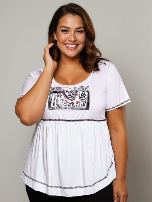 Grossiste Pomme Rouge Paris - Tshirt avec surpiqure et broderies (A549)