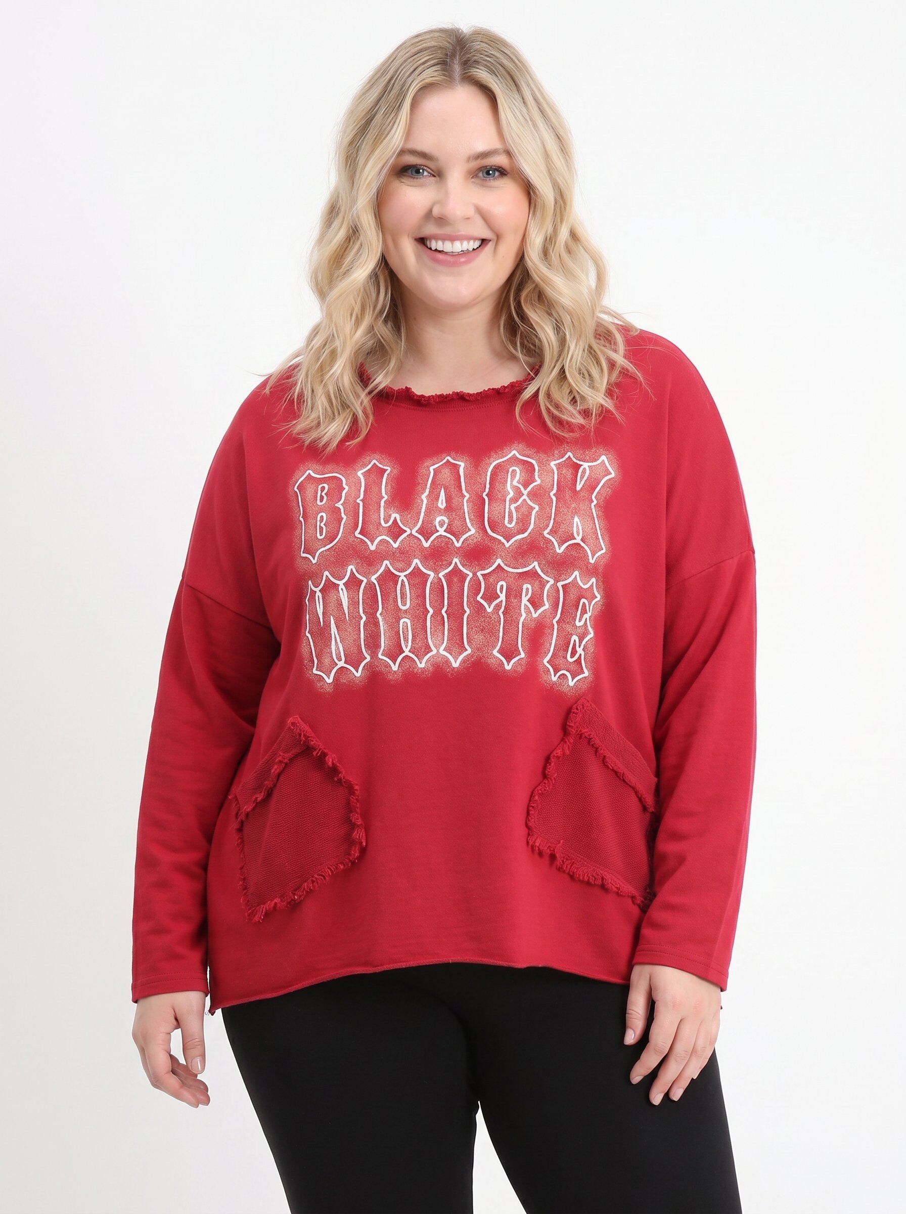Grossiste Pomme Rouge Paris - T-shirt grande taille effet déchiré rouge (T11721)