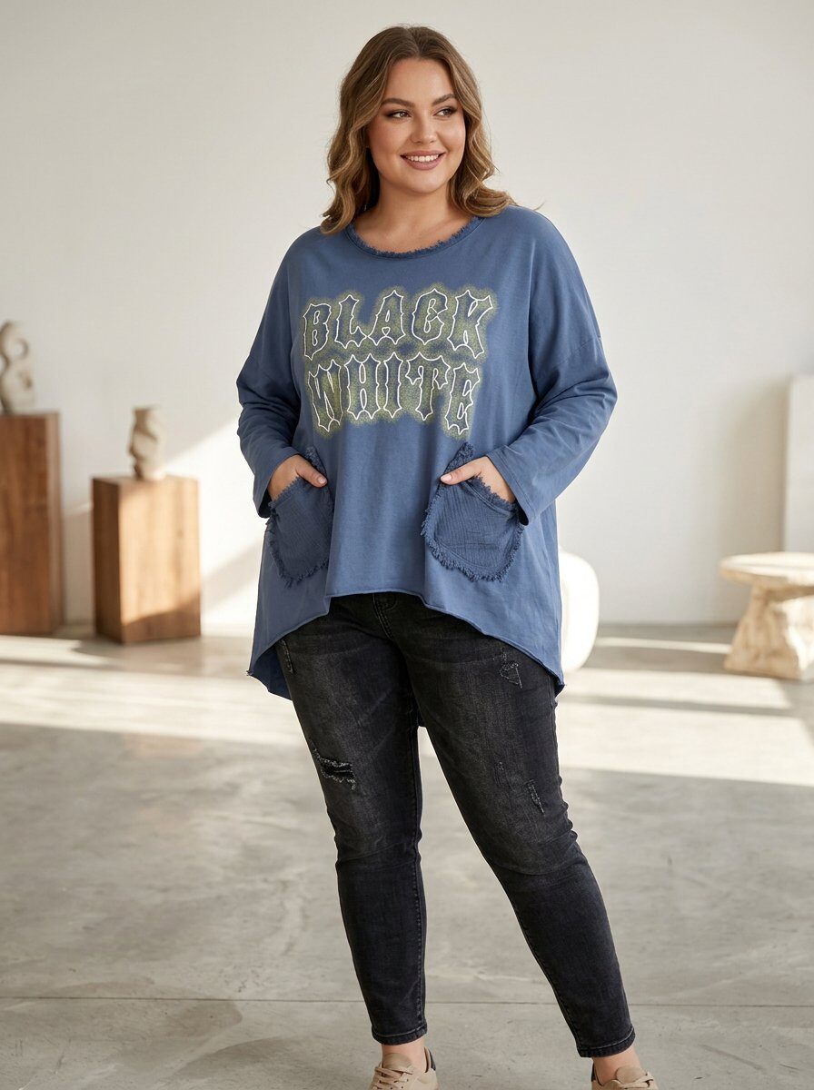Grossiste Pomme Rouge Paris - T-shirt grande taille effet déchiré bleu (T11721)