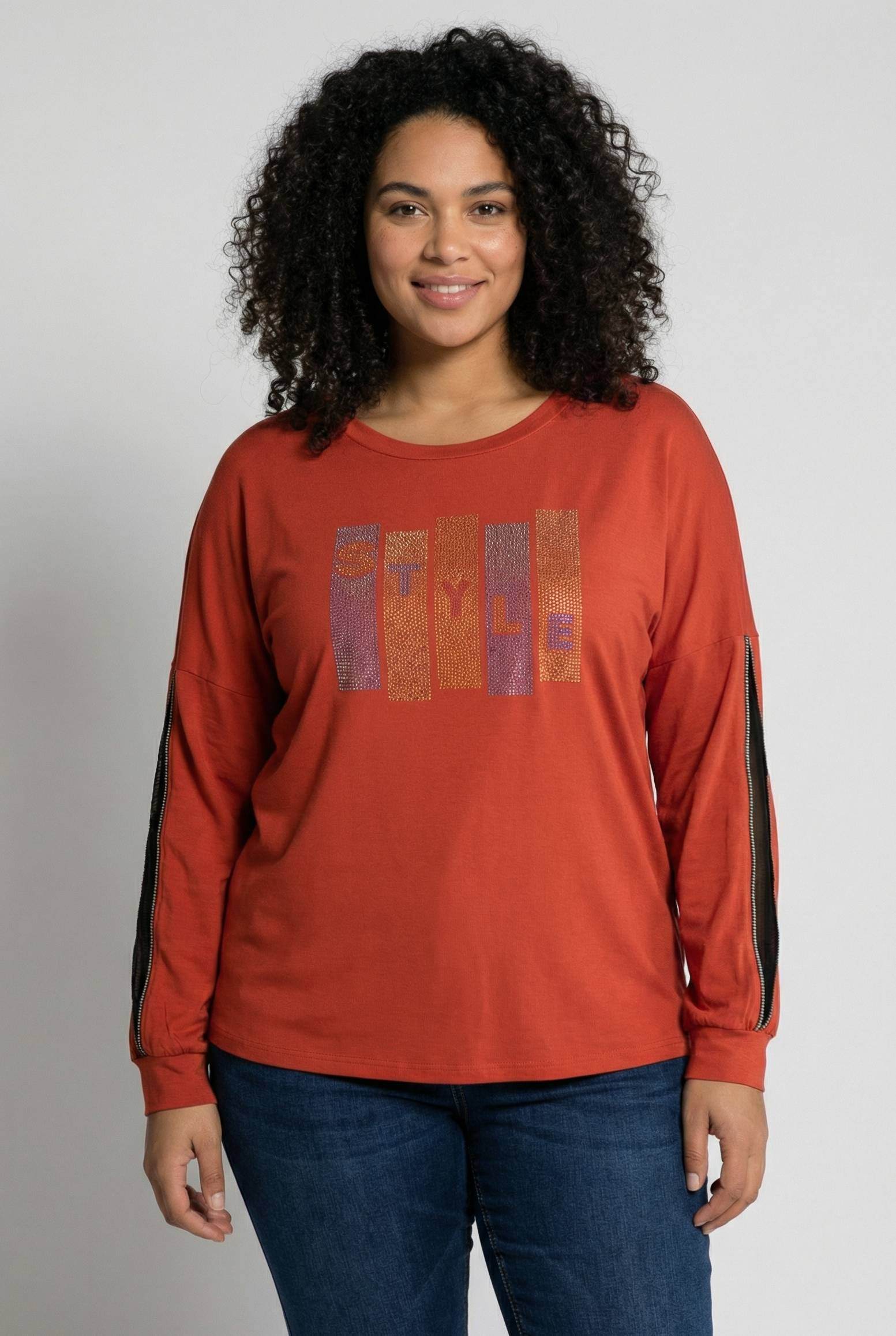 Grossiste Pomme Rouge Paris - T-shirt rouille grande taille avec strass et manches fendues