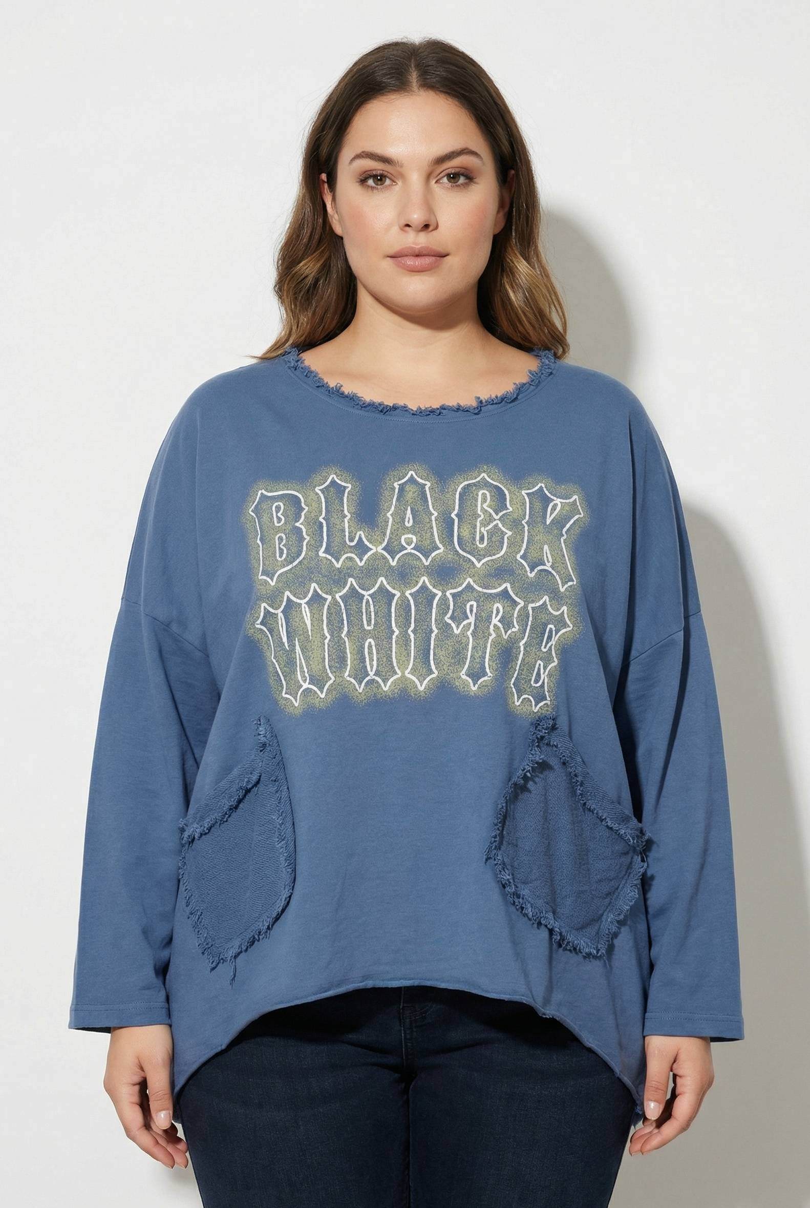 Grossiste Pomme Rouge Paris - T-shirt grande taille effet déchiré bleu (T11721)