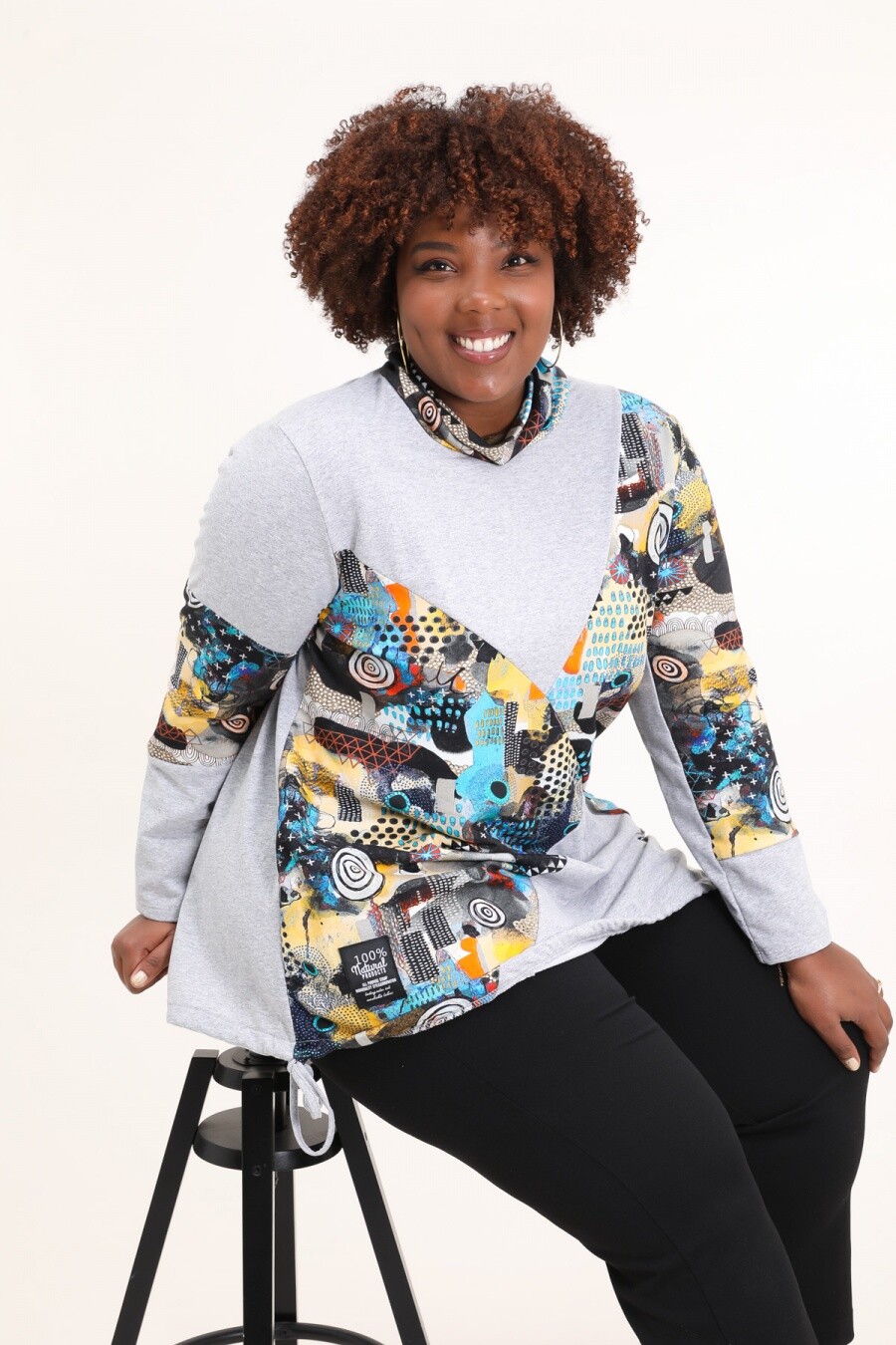 Mayorista Pomme Rouge Paris - Camiseta de cuello alto gris con estampado en talla grande
