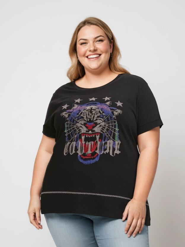 Mayorista Pomme Rouge Paris - Camiseta negra con cabeza de tigre (T51946)