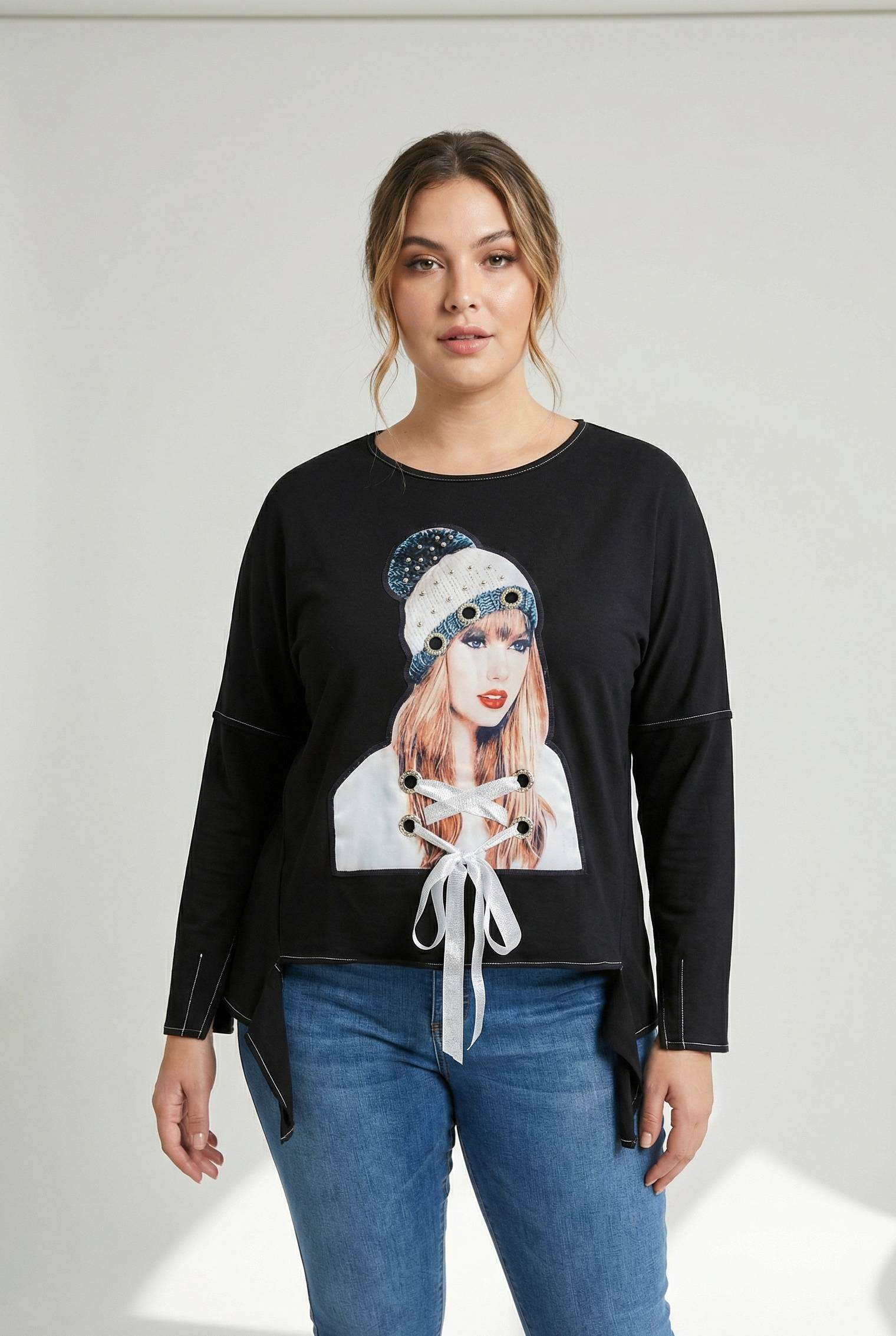 Grossiste Pomme Rouge Paris - T-shirt grande taille surpiqué avec motif