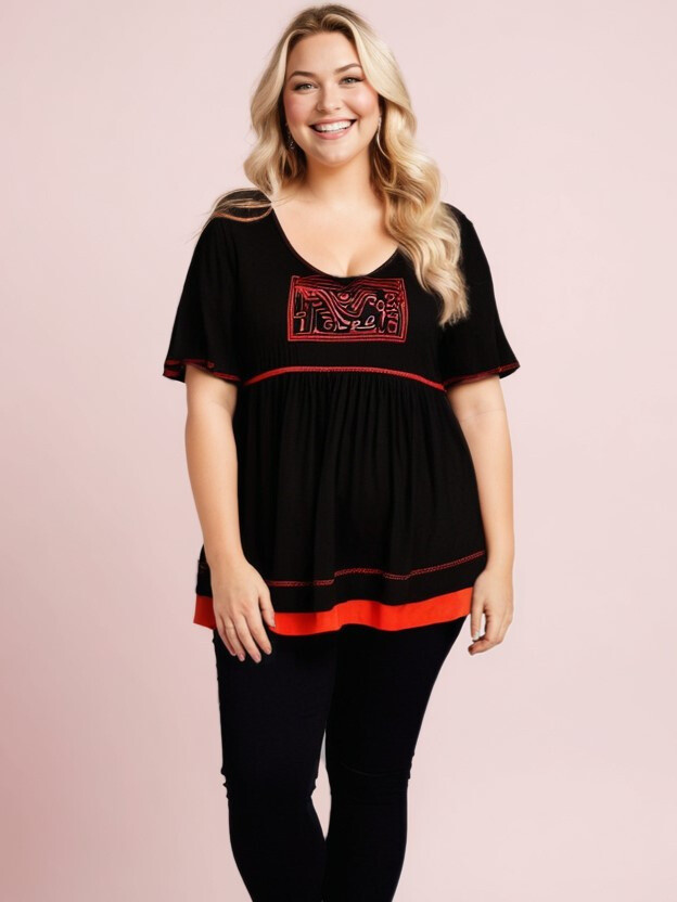 Grossiste Pomme Rouge Paris - Tshirt avec surpiqure et broderies (A549)