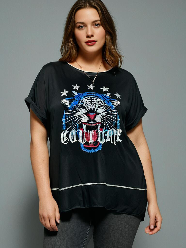 Grossista Pomme Rouge Paris - T-shirt a testa tigre nera (T51946)