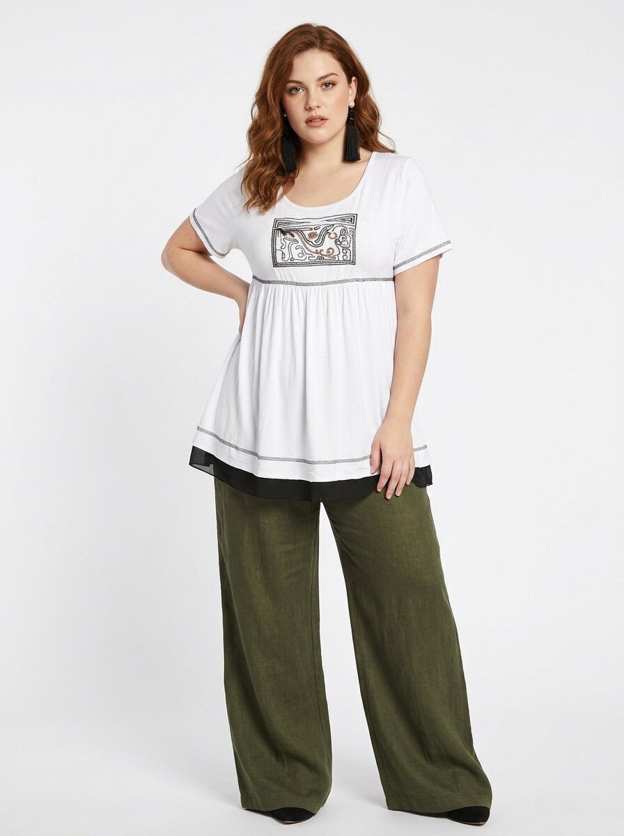 Grossiste Pomme Rouge Paris - T-shirt avec surpiqure et broderies (A549)