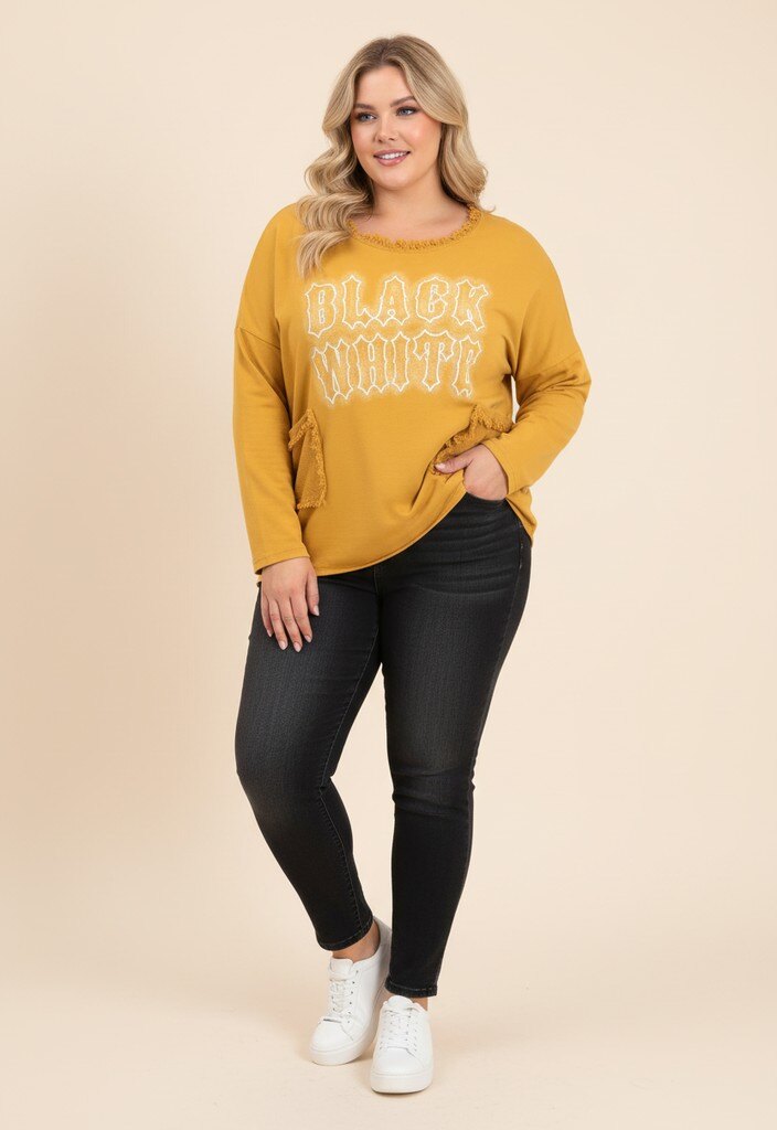 Grossiste Pomme Rouge Paris - T-shirt grande taille effet déchiré jaune (T11721)