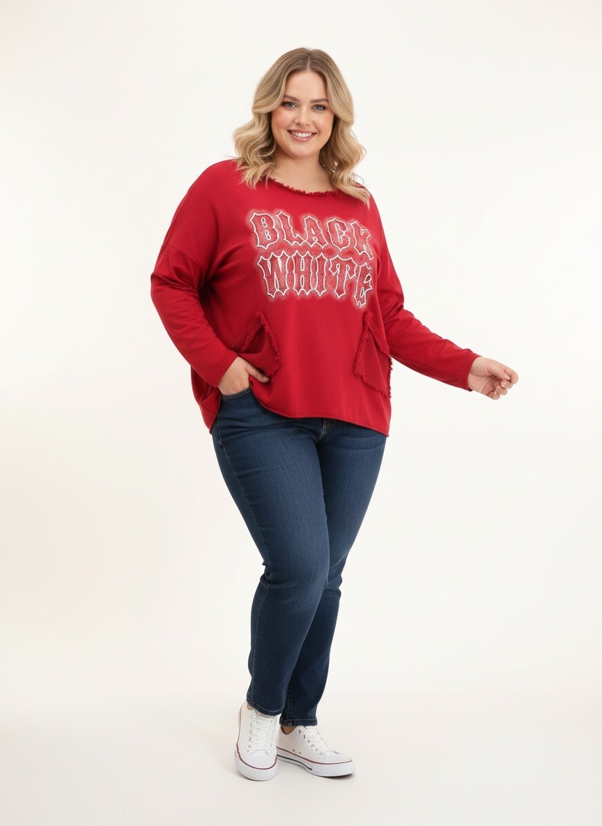 Grossiste Pomme Rouge Paris - T-shirt grande taille effet déchiré rouge (T11721)