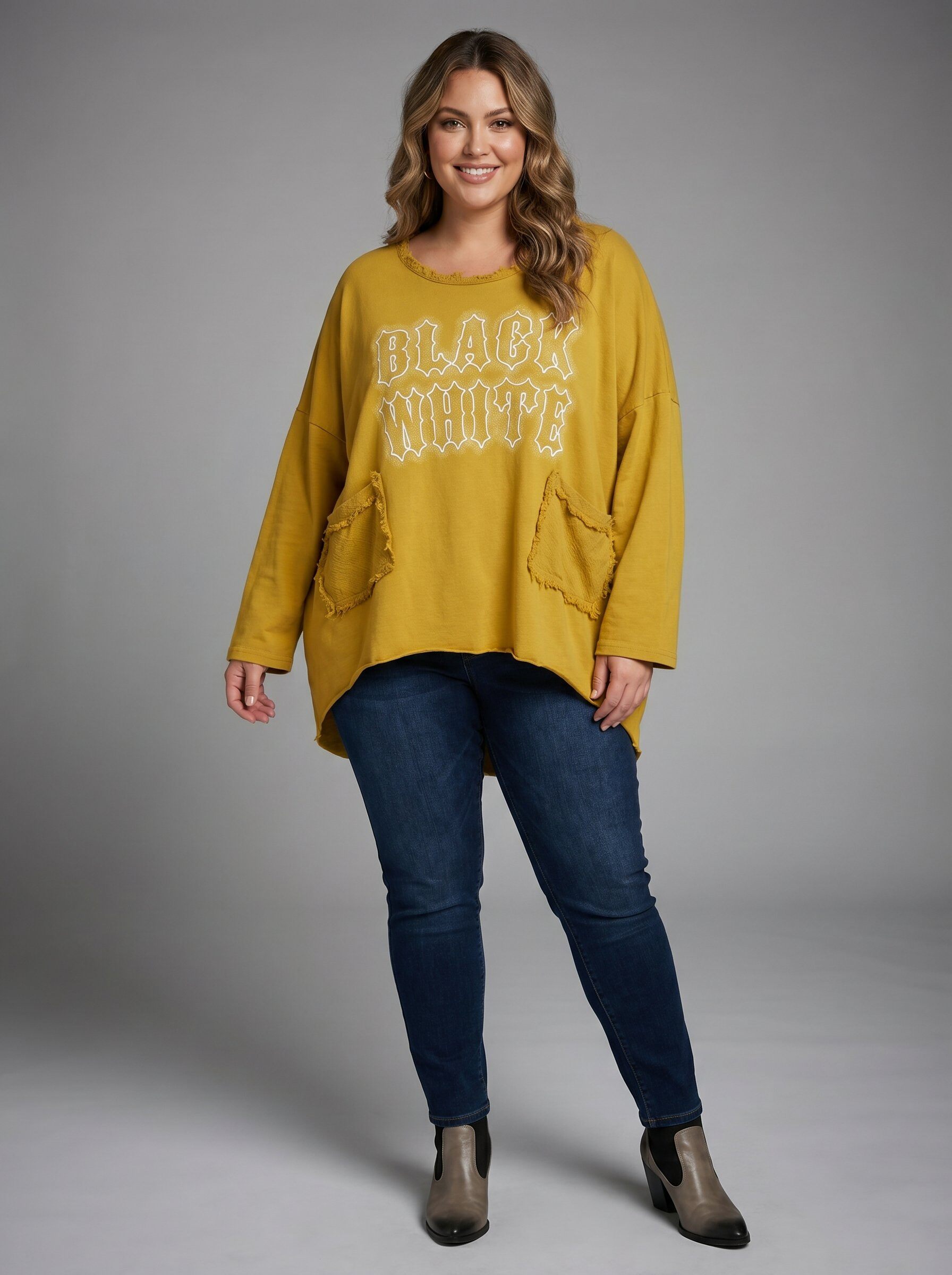 Grossiste Pomme Rouge Paris - T-shirt grande taille effet déchiré jaune (T11721)