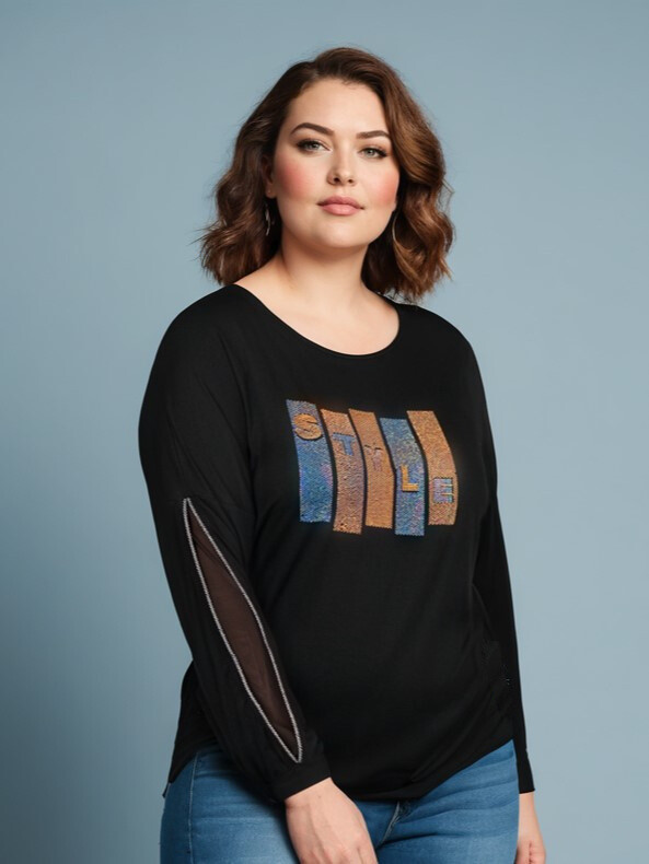 Grossiste Pomme Rouge Paris - Tshirt à strass et manches fendues (CA6603)