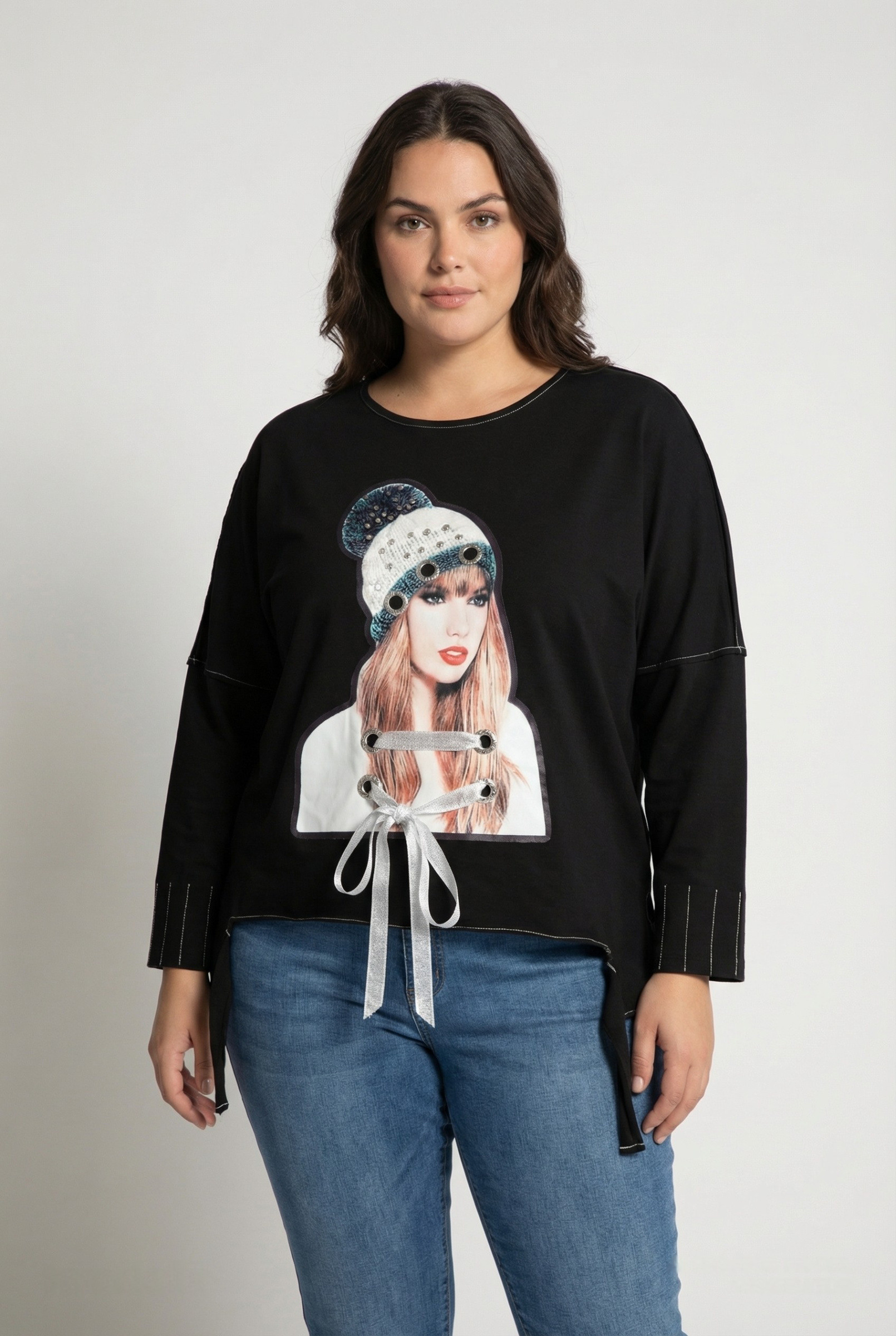 Grossiste Pomme Rouge Paris - T-shirt grande taille surpiqué avec motif