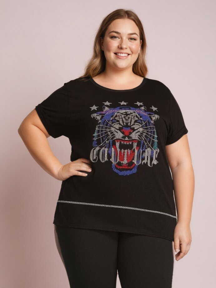 Wholesaler Pomme Rouge Paris - Black tiger head T-shirt (T51946)