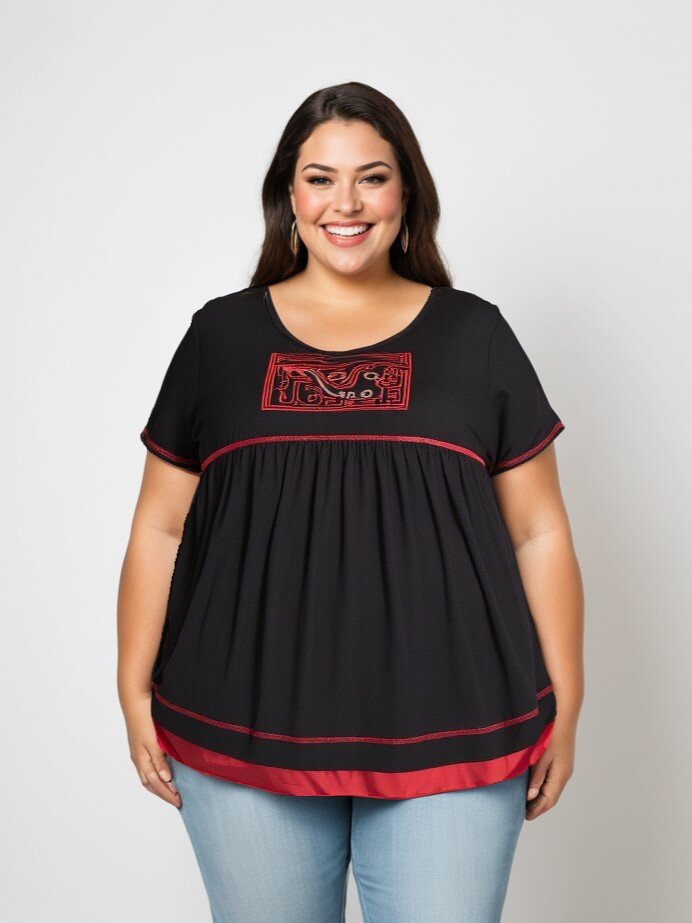 Großhändler Pomme Rouge Paris - T-Shirt mit Nähten und Stickereien (A549)