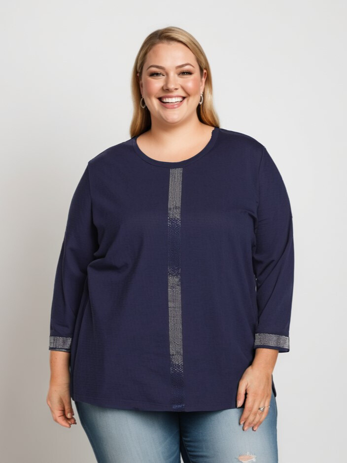 Großhändler Pomme Rouge Paris - Blaues Top mit Strass (CA6611)