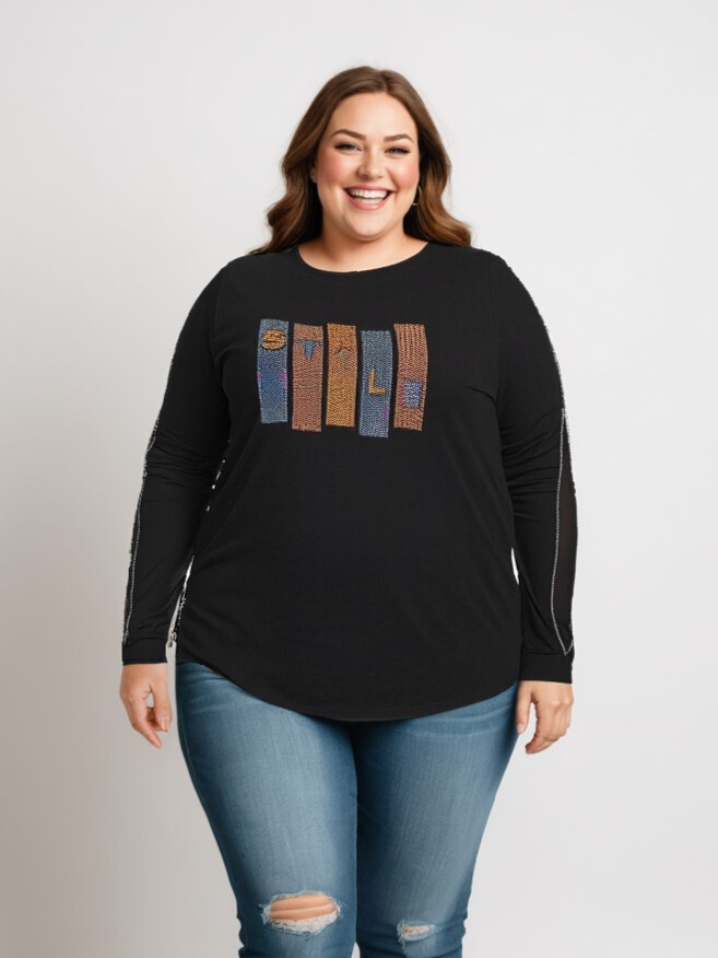 Großhändler Pomme Rouge Paris - T-Shirt mit Strass und geschlitzten Ärmeln (CA6603)