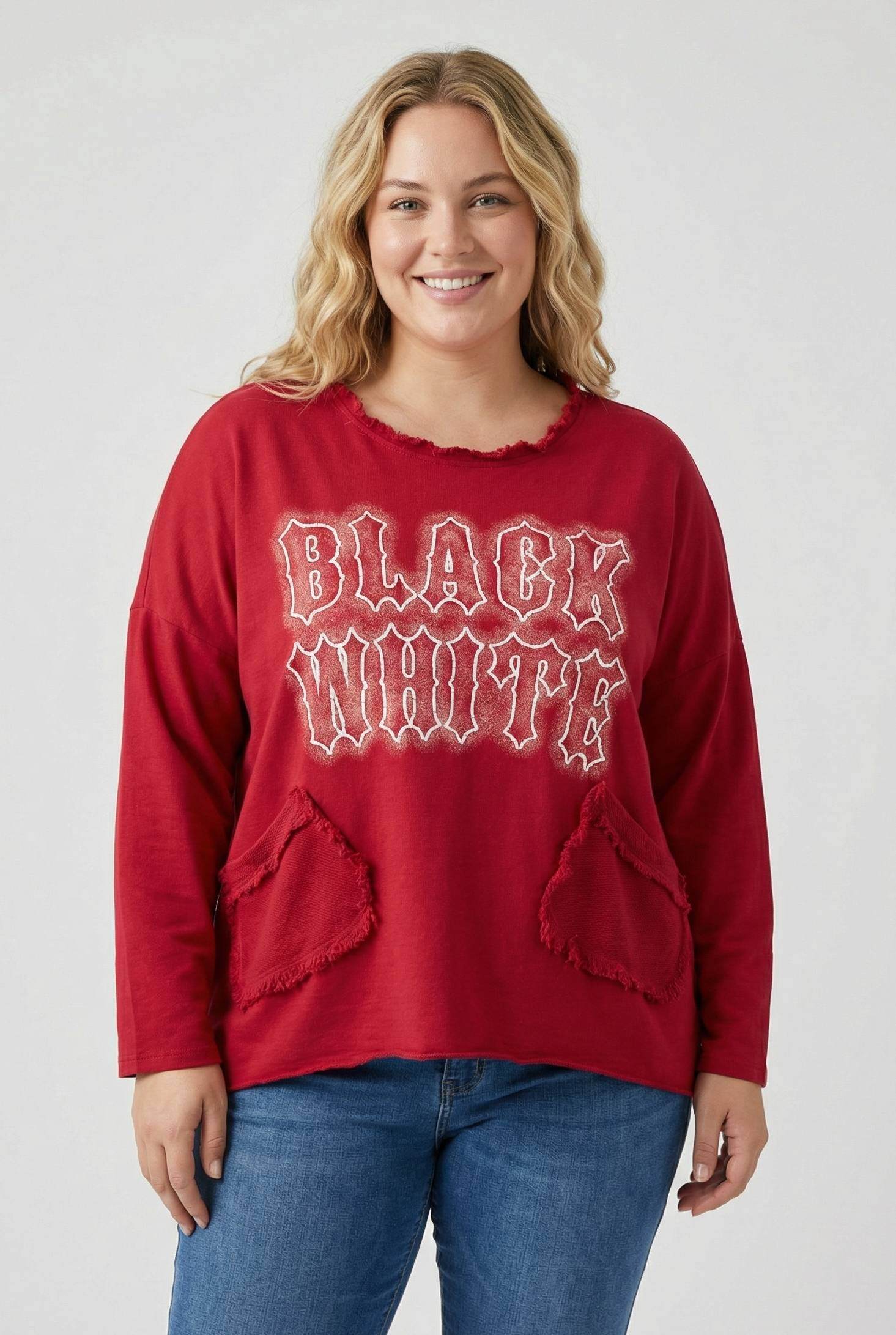 Grossiste Pomme Rouge Paris - T-shirt grande taille effet déchiré rouge (T11721)