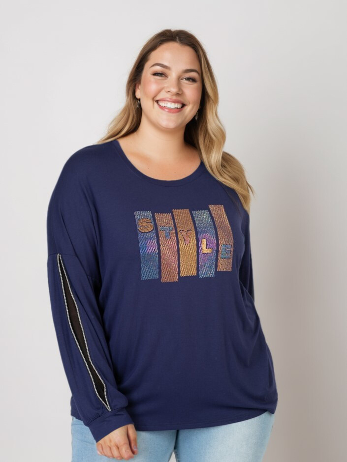 Grossiste Pomme Rouge Paris - Tshirt à strass et manches fendues (CA6603)