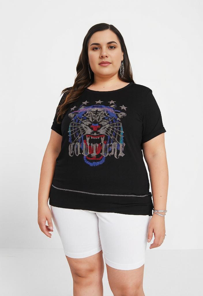 Grossiste Pomme Rouge Paris - T-shirt tête de tigre noir (T51946)