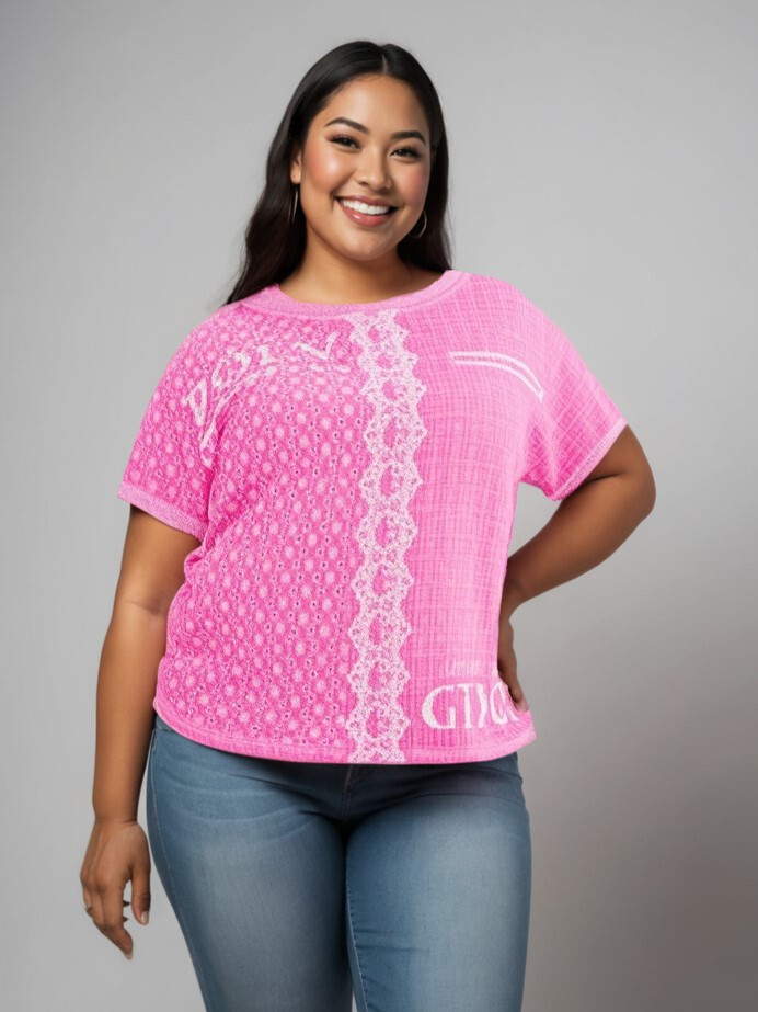 Großhändler Pomme Rouge Paris - T-Shirt in großer Größe in Rosa (C8013)