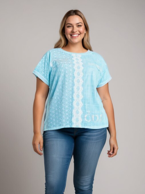 Großhändler Pomme Rouge Paris - Türkisfarbenes Oversize-T-Shirt (C8013)