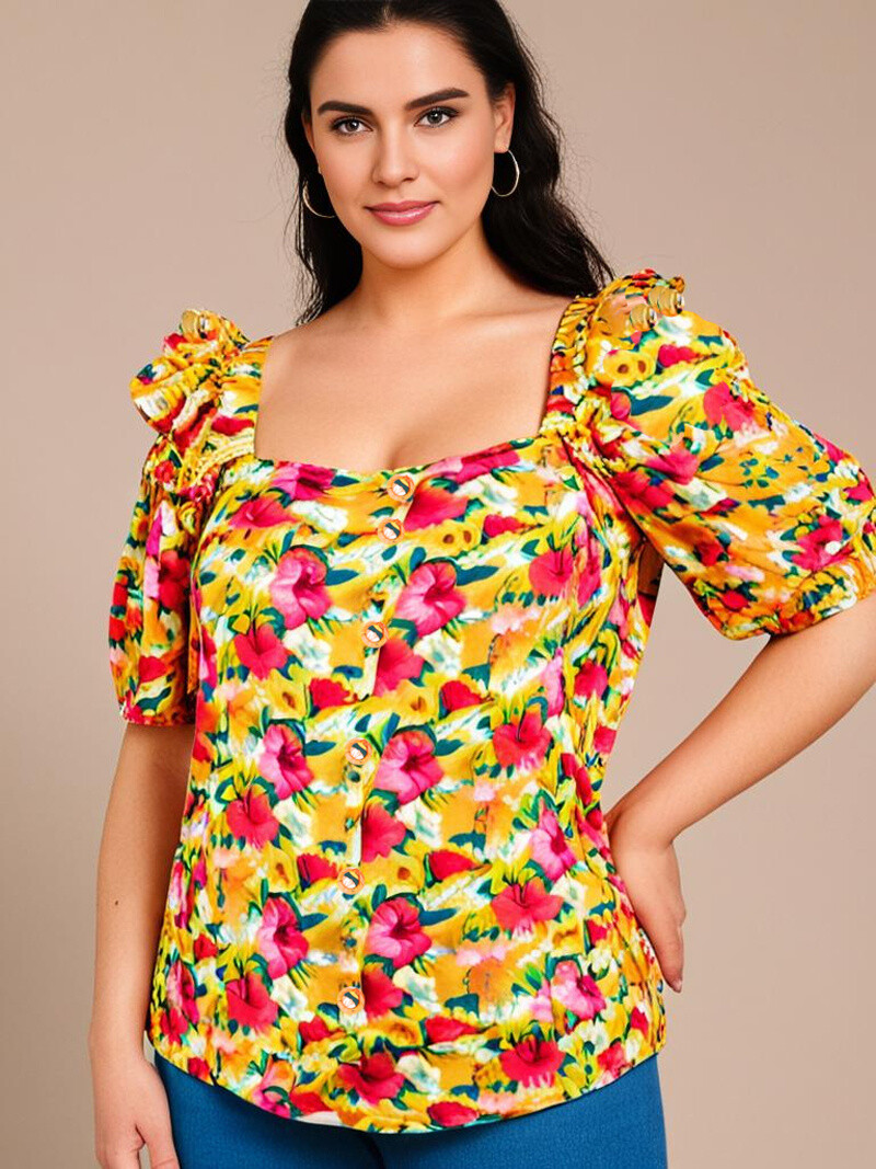 Grossiste Pomme Rouge Paris - Top imprimé fleuri jaune (C6565)