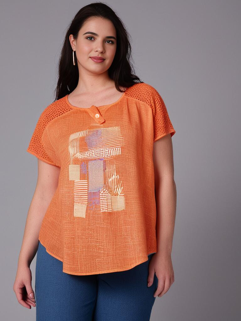 Grossiste Pomme Rouge Paris - Tshirt grande taille orange (C8011)