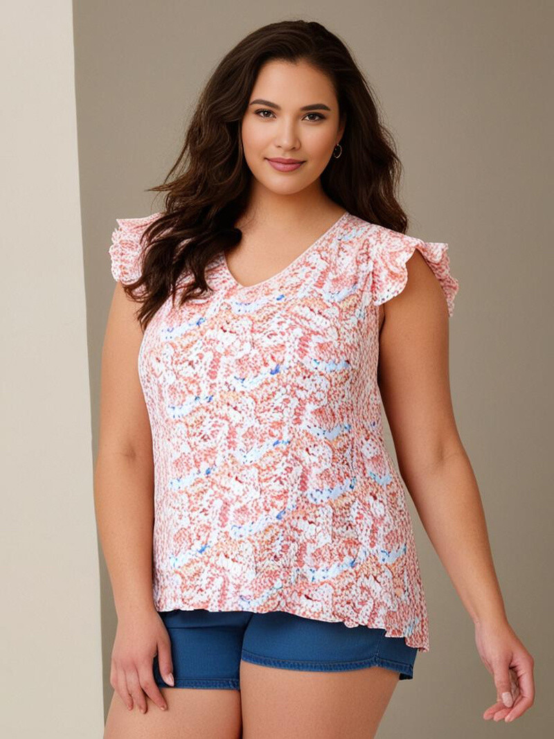 Wholesaler Pomme Rouge Paris - Top Large Pink Printed Size (C6577)